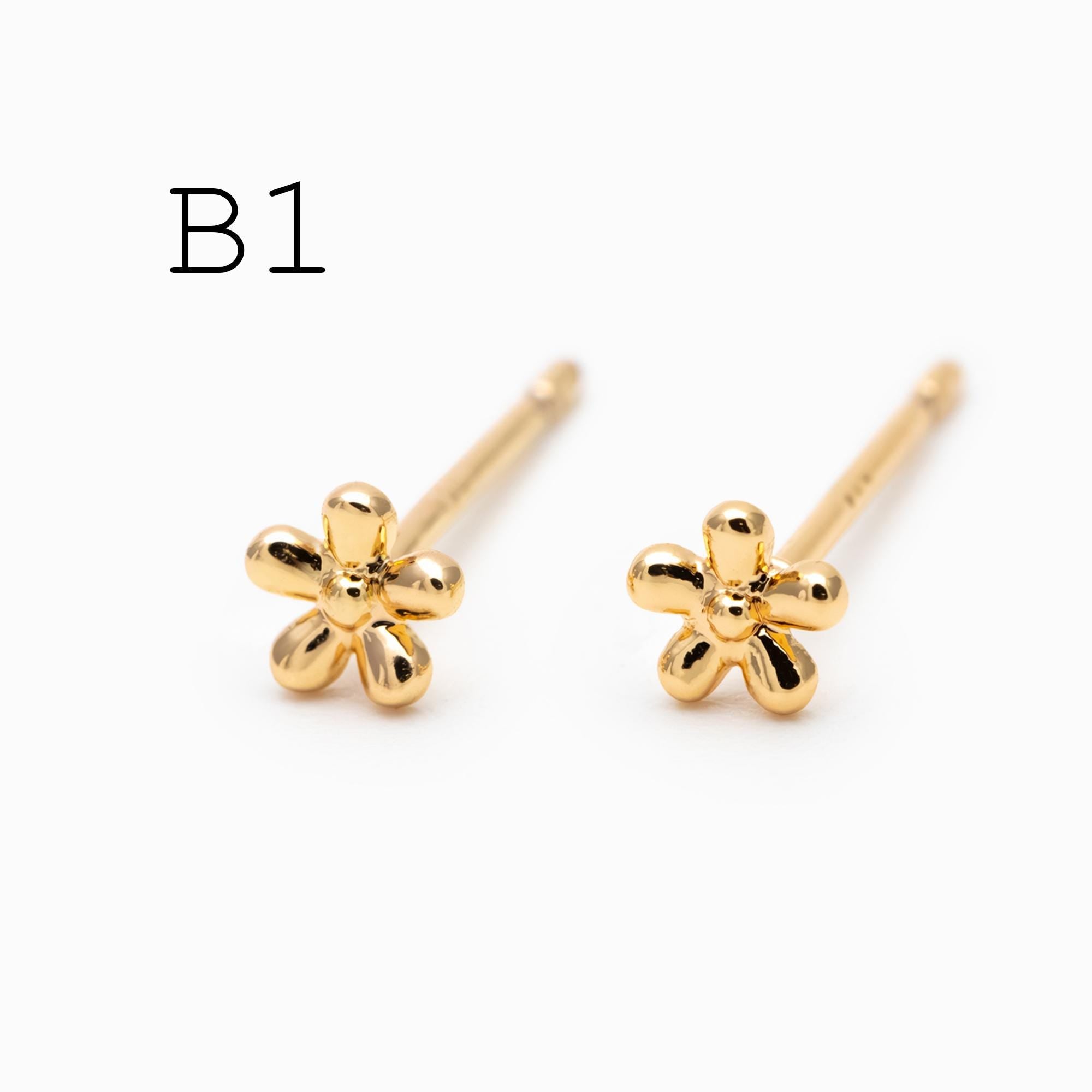 10pcs Gold Minimalist Earrings, 18K Gold Plated Brass, Tiny Stud Earrings (GB-4217)